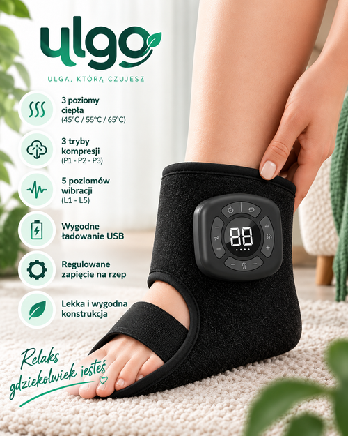 ULGO™ – Masażer Kostek 3w1 z Ciepłem, Kompresją i Wibracjami